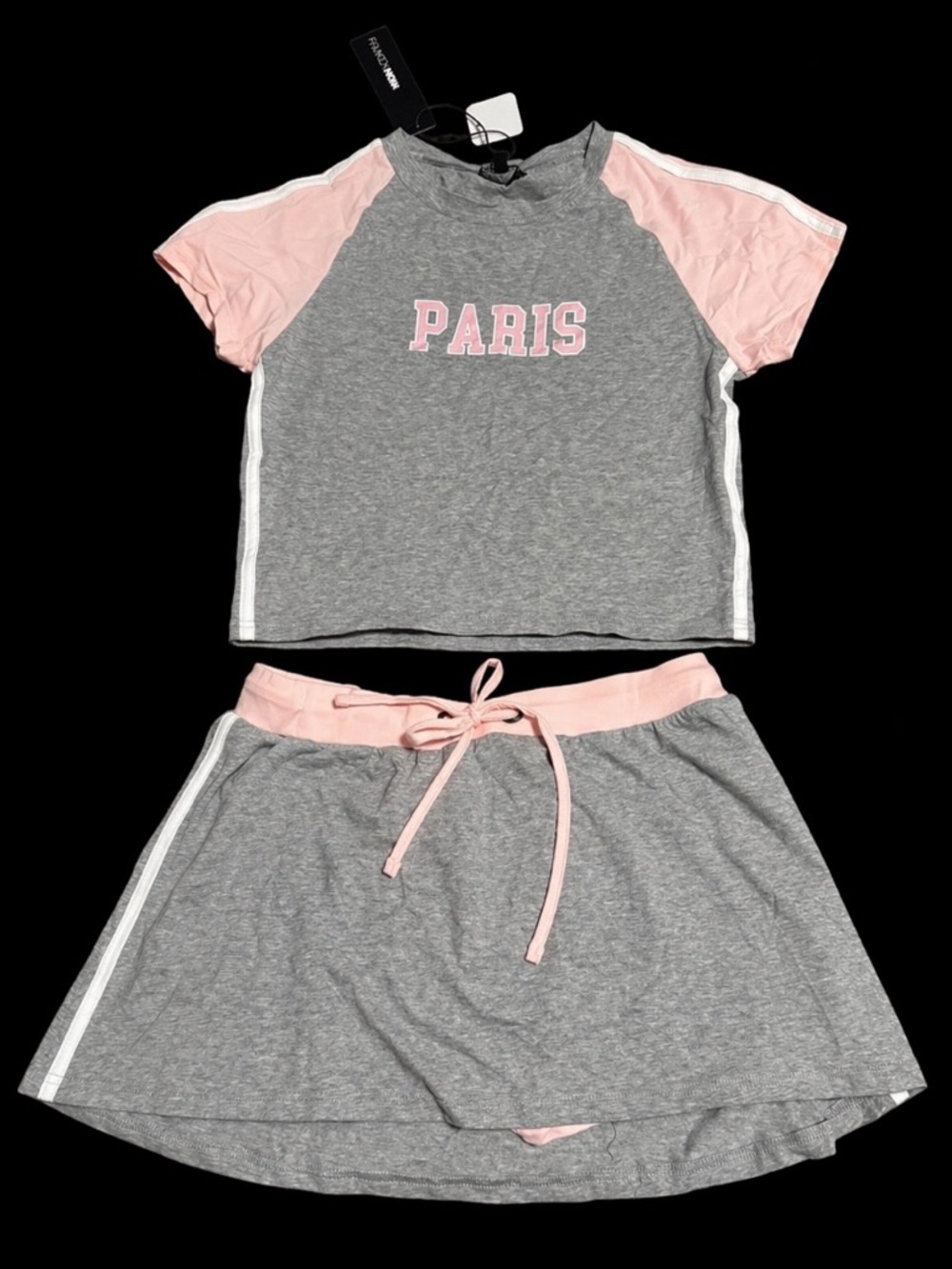 Fashion Nova Grey and Pink 'Paris' Mini Skirt Set